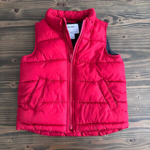Old Navy Puffer Vest Boys 3T Red Fleece Lined Quilted Zip Winter